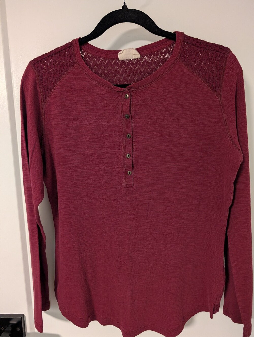 Red Long Sleeve Lace Detail Top